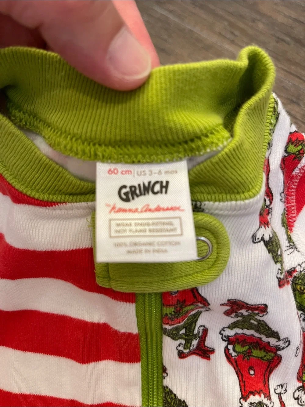 Hanna Andersson Grinch Holiday One-Piece Sleeper 3-6M